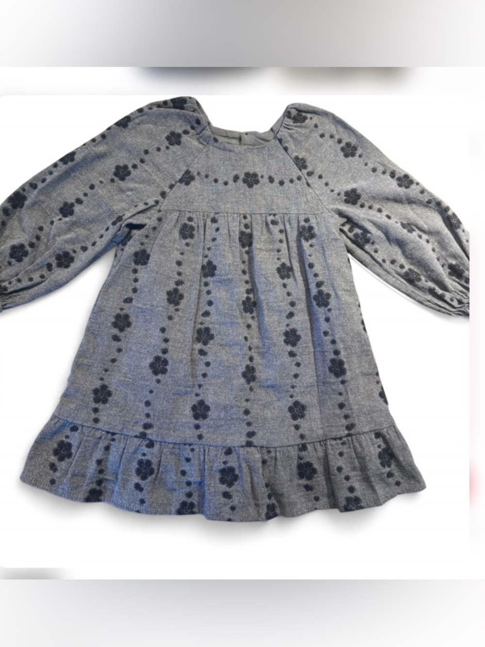 Zara Gray Floral Ruffle-Hem Dress